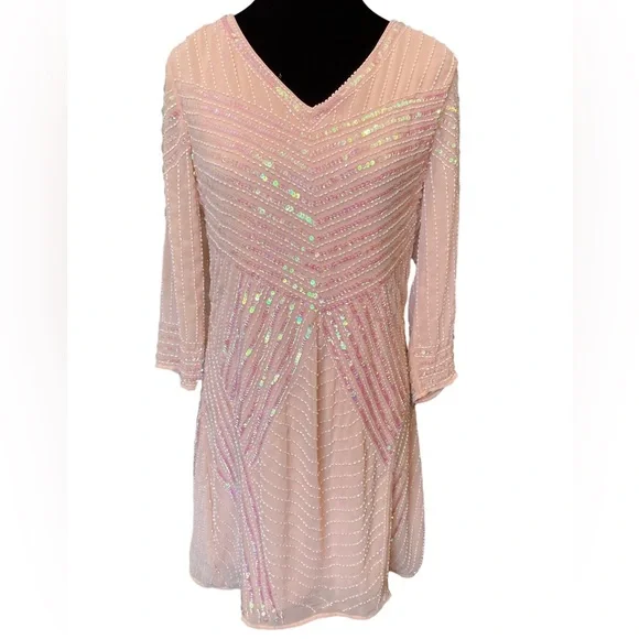 gianni bini pink sequin dress Gianni Bini Light Pink Pearl Beaded Iridescent Sequin Barbie Formal Mini  Dress